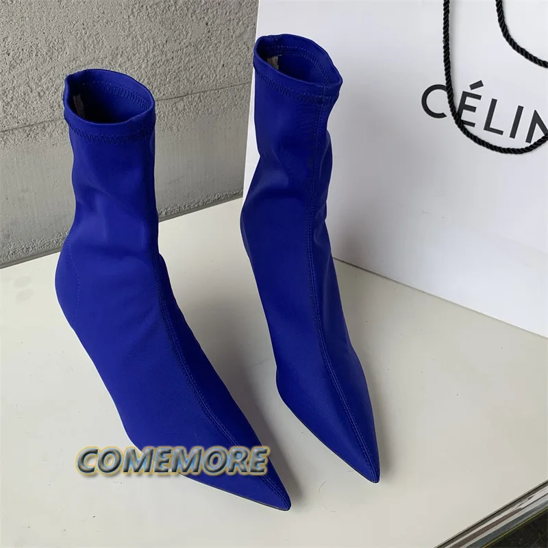 2023 New Spring Autumn Stretch Fabric Women Ankle Boots Sexy Party Pointed Toe High Heels Fashion Female Socks Pumps Shoes Black