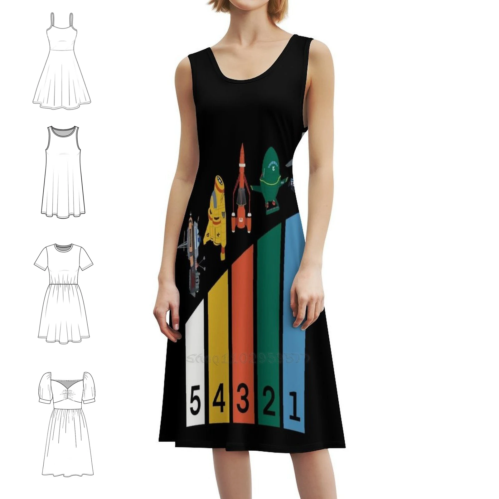 Preppy Style Mini Dress For Women A-Line Loose Fit Casual Day Dress Ship Space Boat Car Rocket Tracy Dress For Girls