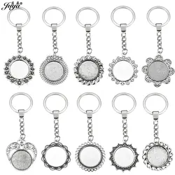5pcs/lot Multiple Style Flower Keychain Base Settings 25mm Cabochon Cameo Tray For DIY Jewelry Making Accessories