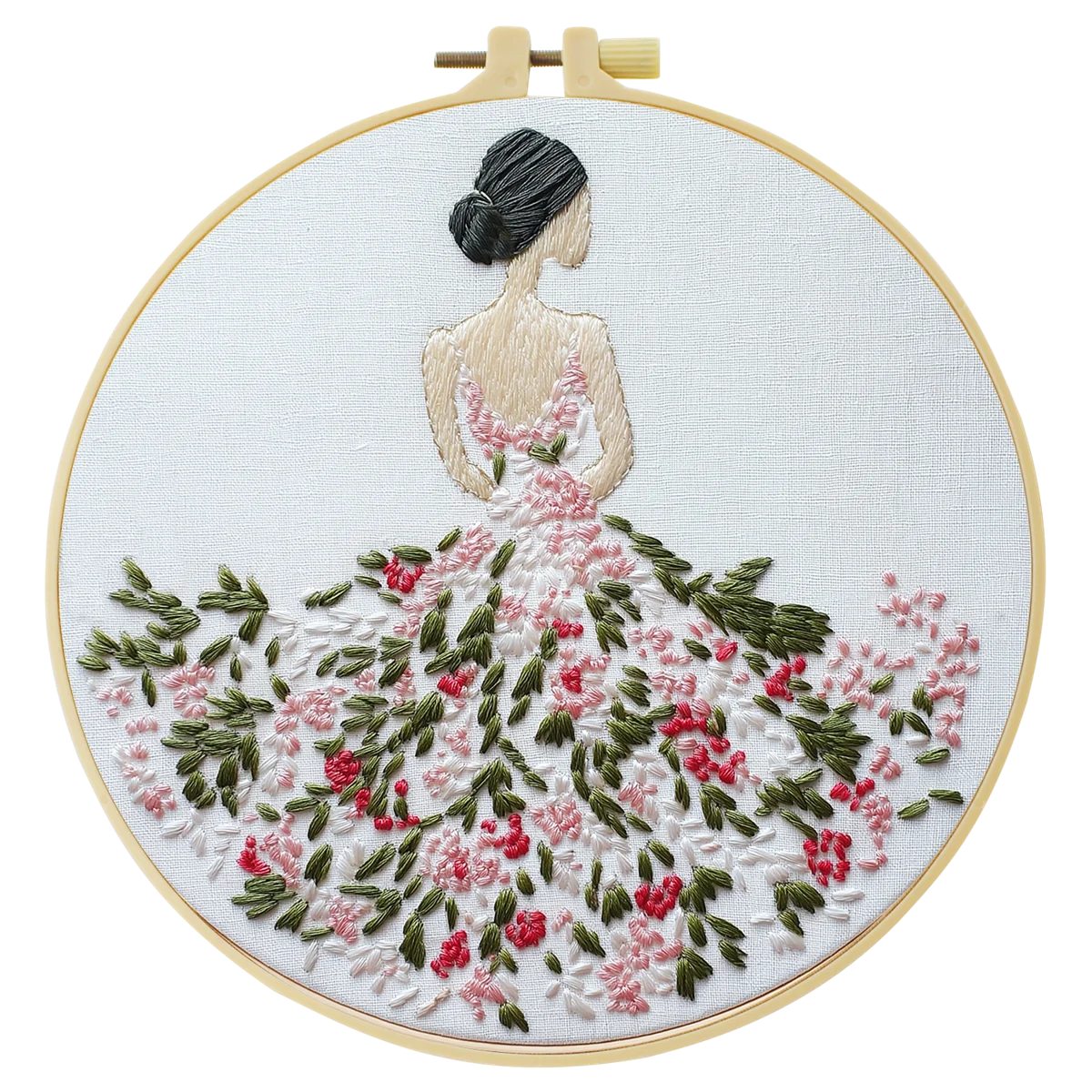 1 Stück 20x20 cm/15x15 cm 7,87/6,3 Zoll Stickerei-Starter-Kit DIY-Set Heimdekoration, Blumenkleid, Stickerei-Set – Detail 4