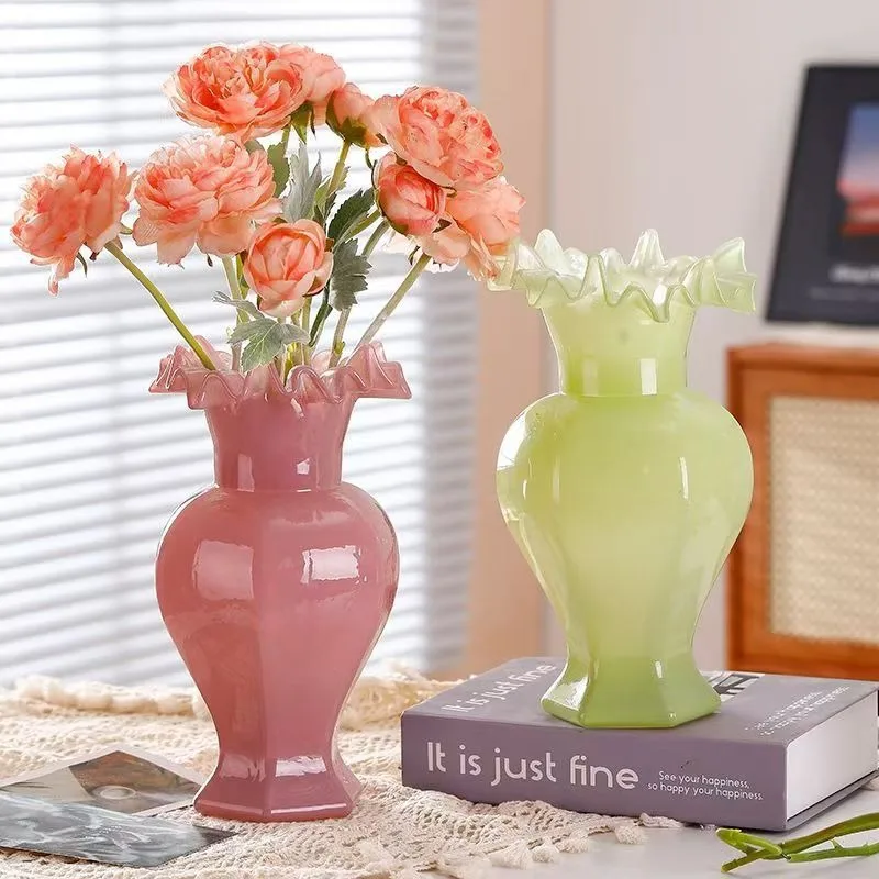 Nordic Colorful Crystal Glass Vase Ornaments Crafts Home Livingroom Cabinet Decoration Items Office Desk Flower Pots Accessories