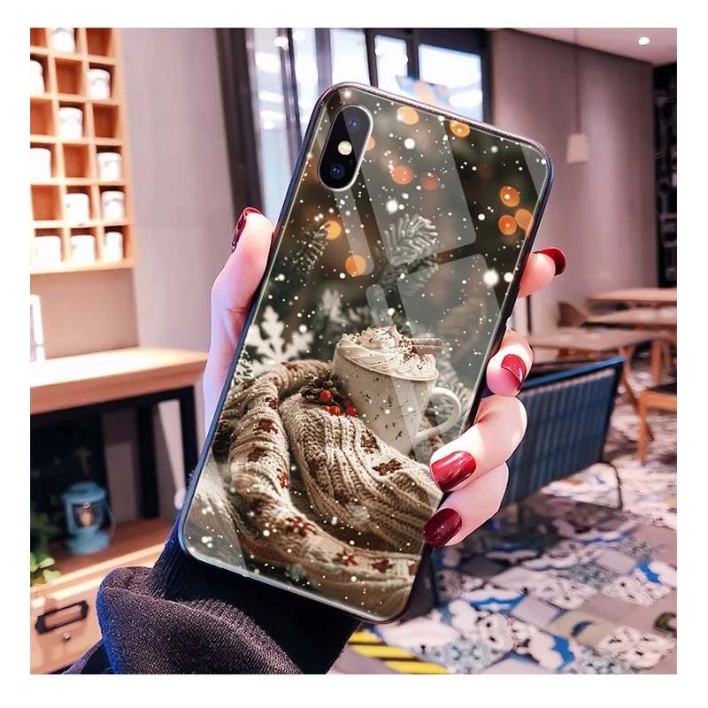 

Glass phone case For Samsung S25 S24 S23 S22 Ultra S24 Plus A55 A16 A54 A15 A56 A36 S25 FE Christmas Tree Light Snow