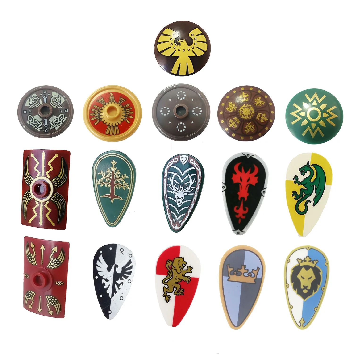 Shield for Castle Roman Knight Elf Rohan Printed Weapon Aztec Crown King Dragon Viking Warrior Building Block Brick Particles