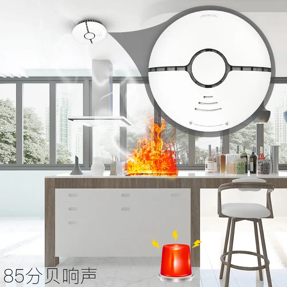 Doodle Smart WiFi Smoke Alarm, Home Wireless Smoke Detection APP Notification Sound And Light Alarm Sensor