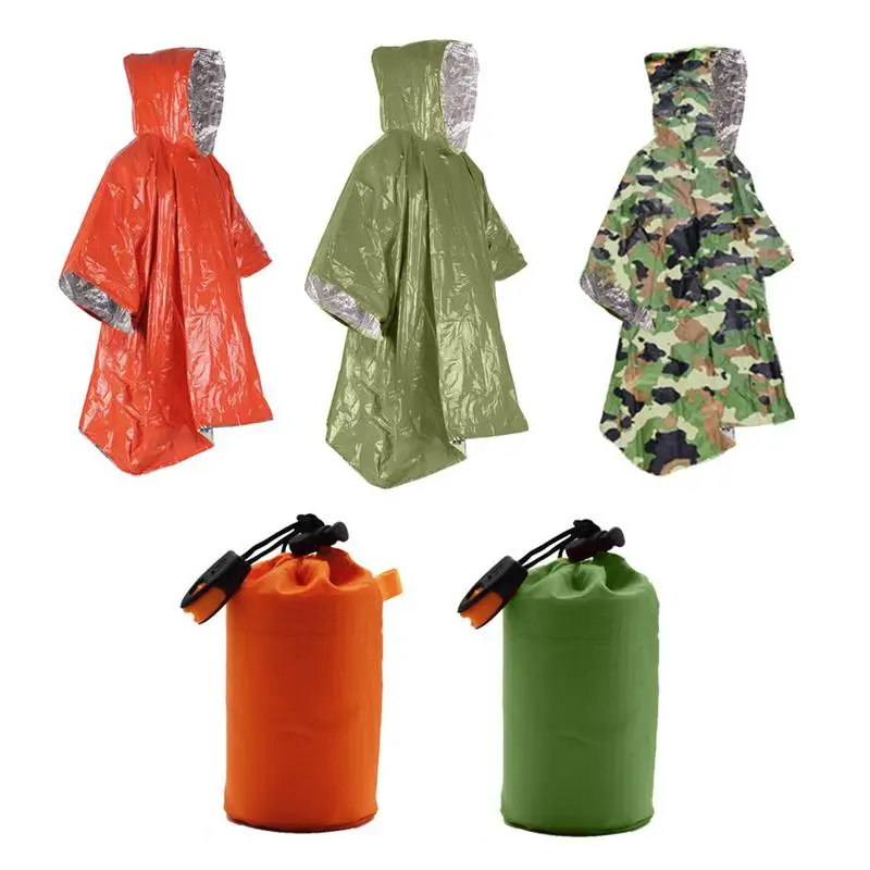 Emergency Waterproof Raincoat Aluminum Film Disposable Poncho Insulation Rainwear Blankets Camping Survival Rain Coat Equipment