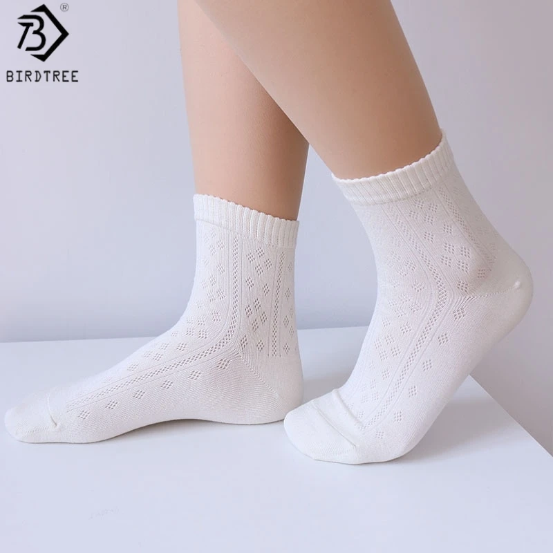 

Birdtree, 3 пары носков из 55% шелка с защитой от запаха, женские дышащие носки для сна, домашние носки, высокоэластичные, весна-лето-осень A61015JF