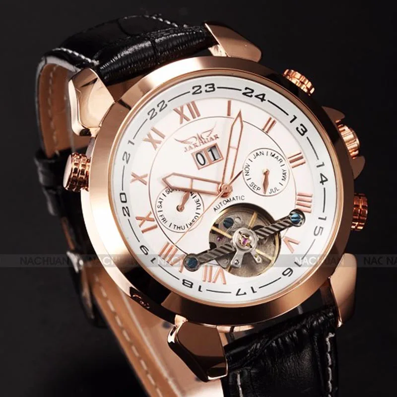 

JARAGAR Tourbillon Watches Men Fashion Rotating Case 5 Hands Auto Date Week Month Automatic Mechanical Wristwatches Men Winner