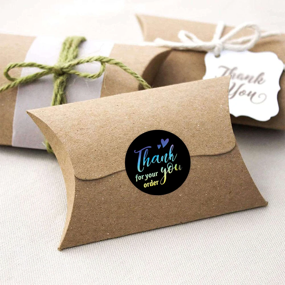 High Quality Thank Pattern Black Laser Gift Card Thank You for Your Order Sticker Commercial Greeting Card Paper Gift Decoration