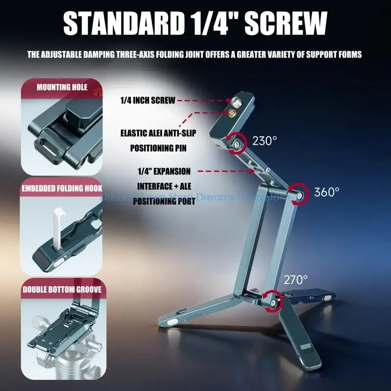 HX6A Small Phone Stand Foldable Universal 1/4 Inch Interfaces for Desktop