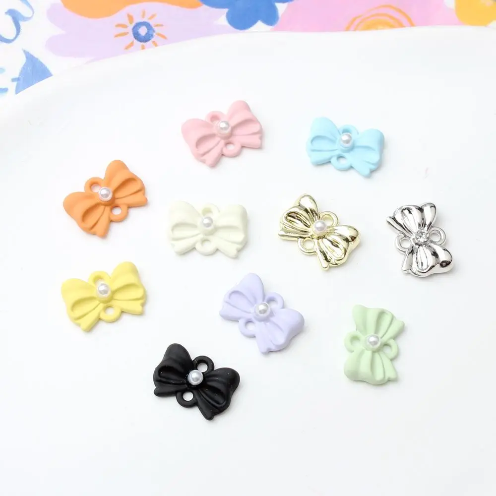 9*13MM Cute Candy Color 3D Bowknot Pearl Enamel Charms DIY Craft Decoration Jewelry Finding For Making Earring Accessory Handmad