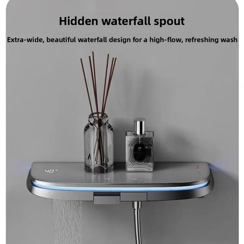 Cream Style Small Space Adjustable All Copper Shower Set with Split Design for Home Bathroom