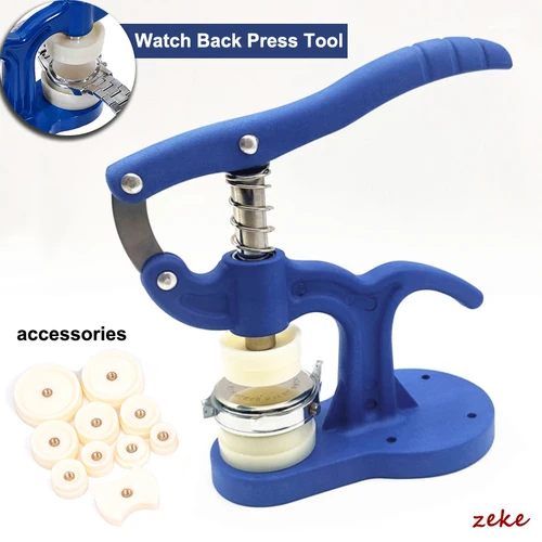 Imagen 1 del producto Juego de herramientas para cerrar la tapa trasera de relojes, herramienta de presión para reparación de relojes, herramienta manual para cristales de reloj con estuche de plástico, prensa de reloj