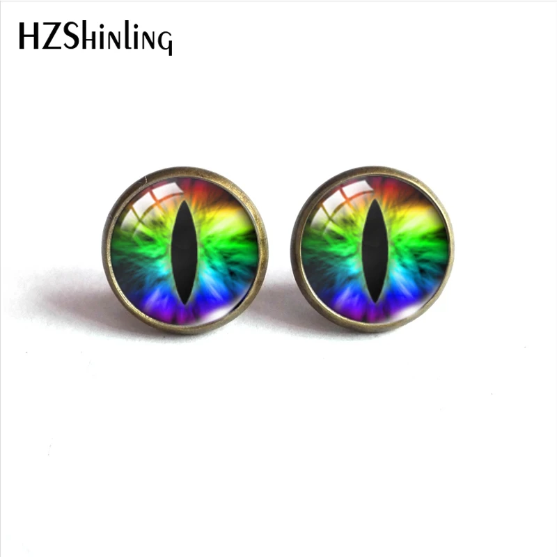 New Arrival Cat Eye Dragon Eyes Colorful Handmade Stainless Steel Earrings Vintage Dragon Eyes Stud Earrings