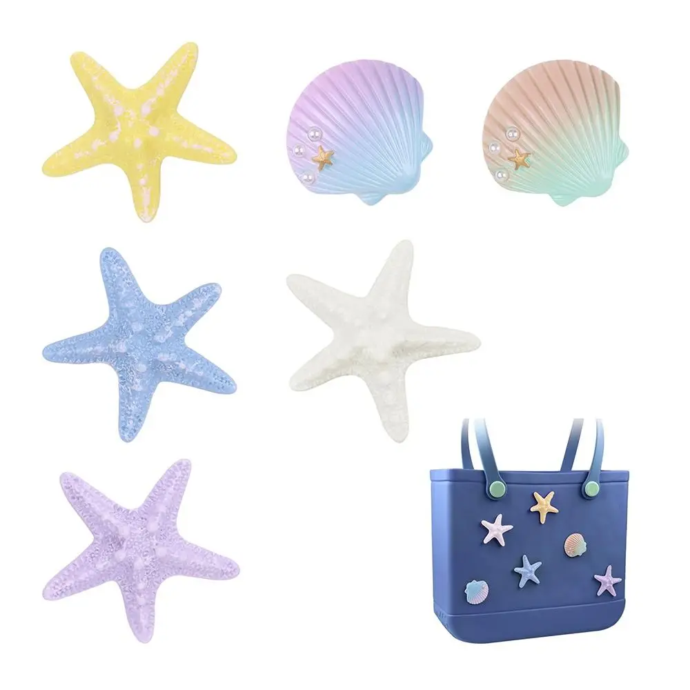 6Pcs Starfish Shell Charms for Bogg Bag Accessories Insert Accessory for Rubber Beach Bag with Holes