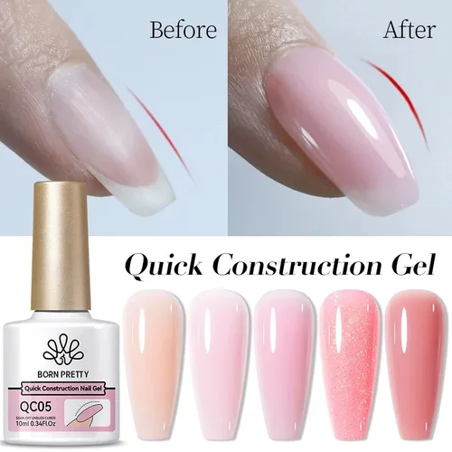 BORN PRETTY Extensión de esmalte de uñas en gel de construcción rápida, blanco lechoso, rosa desnudo, estructura de gel autonivelante, remojo de gel duro
