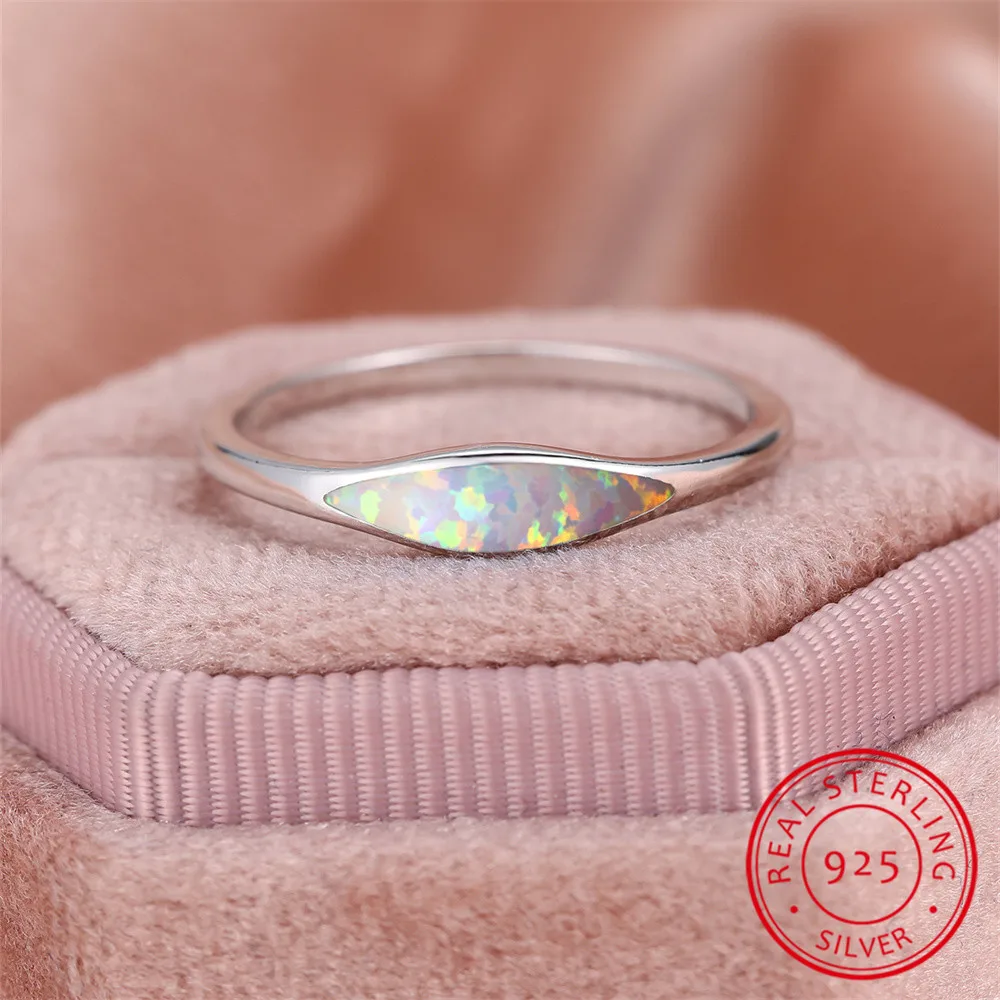 White Fire Opal Stone Ring Real 925 Sterling Silver Engagement Rings For Women Wedding Band Jewelry Valentine's Day Gift