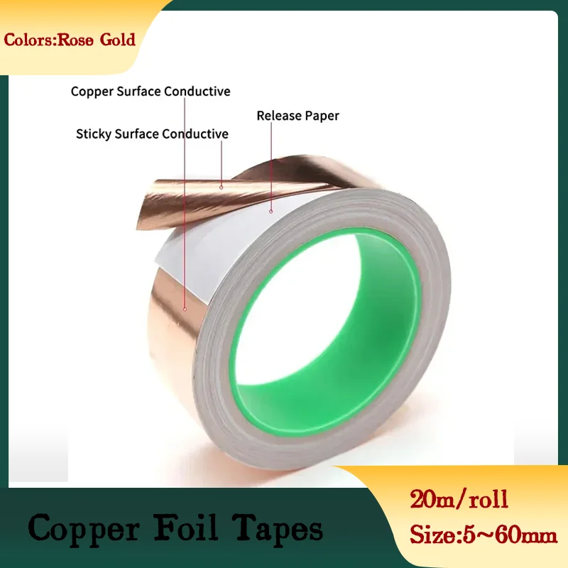 

Heavy-Duty Conductive Copper Foil Tape for EMI/RF Shielding, Electrical Grounding 20m Single/Double-Sided Roll (5-60mm Widths)