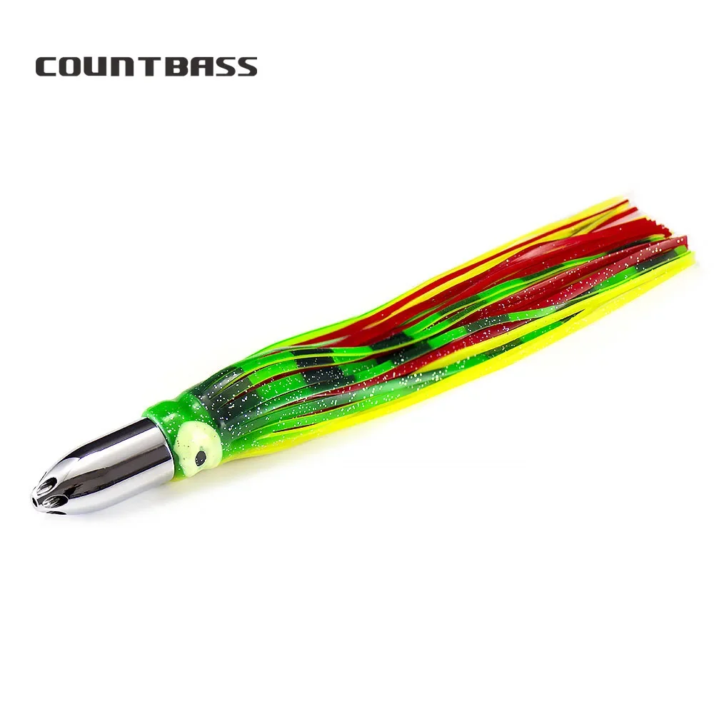 COUNTBASS 1pc Brass Bullet Trolling Lure 6.2oz Game Fishing Jet Head with Squid Skirt, Tuna Wahoo Marline Sailfish Kinfish Lures