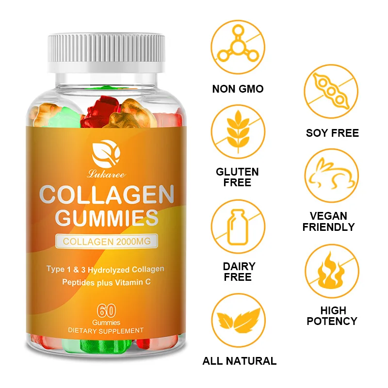 Lukaree Collagen Gummies With Biotin VitaminC Hair Growth Skin Care Nail Health Collagen Protein Supplement Kassel Collagen Hair