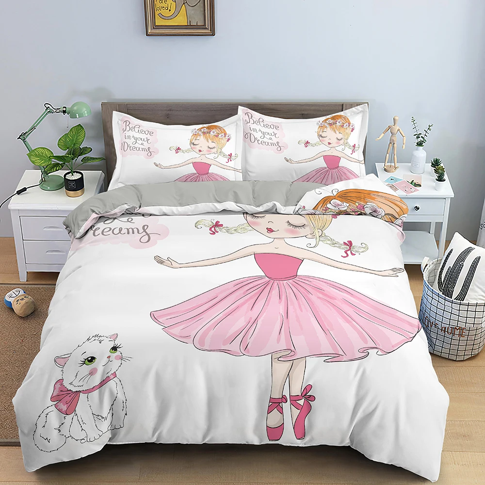 Dancing Girl Duvet Cover Ballet Girls Bedding Set Home Textile Bedclothes Soft Girly Comforter Cover Queen/King Size For Kids