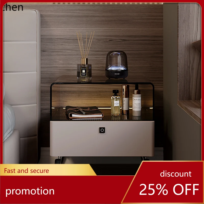 YXY Solid Wood Bedside Table with Fingerprint Lock Bedroom Small Multi-Functional Storage Cabinet