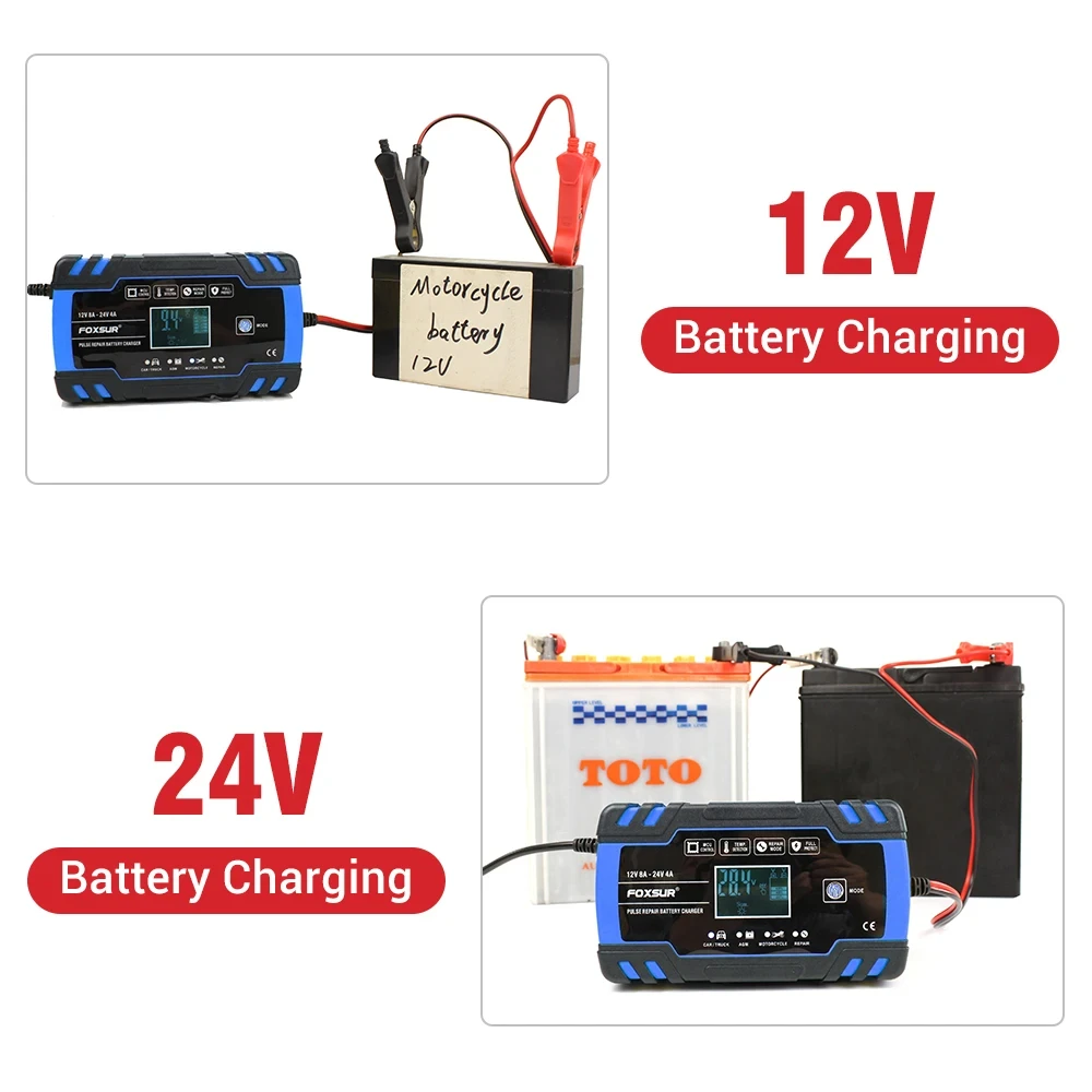 Imagem -03 - Carregador de Bateria de Carro de Motocicleta 12v 8a 24v 4a Início Automático Reparo de Pulso Carregador Lcd Smart Car Bateria Agm Gel Chumbo-ácido Wet