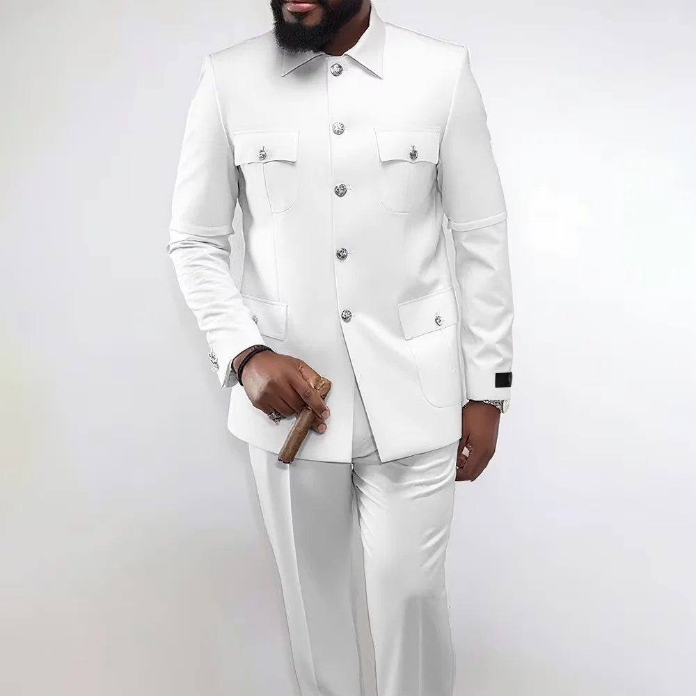 Sky Blue Single Breasted Men Suit Two Pieces(Jacket+Pants) Outfits Chic Casual Party Prom Wedding Set