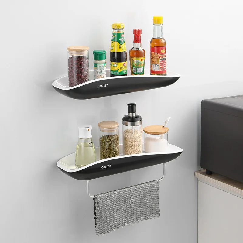 Wall Mounted Plastic Storage Rack, Non-Perforated, Bathroom and Kitchen Toiletries Storage Rack, Towel Rack