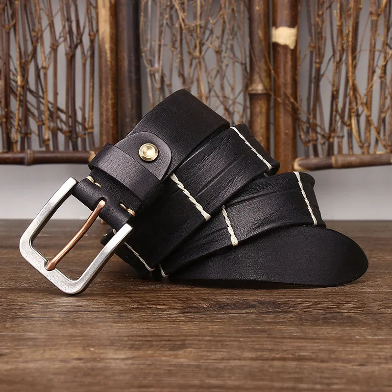 New Thick Thread Decorative Genuine Leather Belt for Man Personalized Trendy Versatile Men's Needle Buckle Jeans Strap Belts