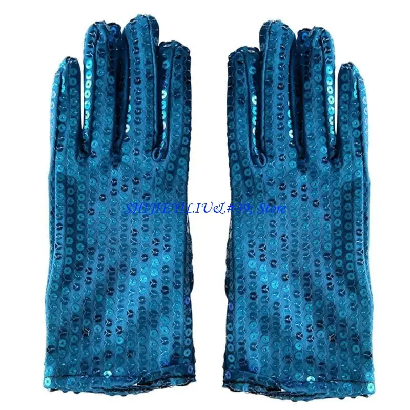 E21F Glittering Sequined Gloves for Formal Event Party Gloves Elegant Ceremony Gloves Adult Stage Performers Short Hand Gloves