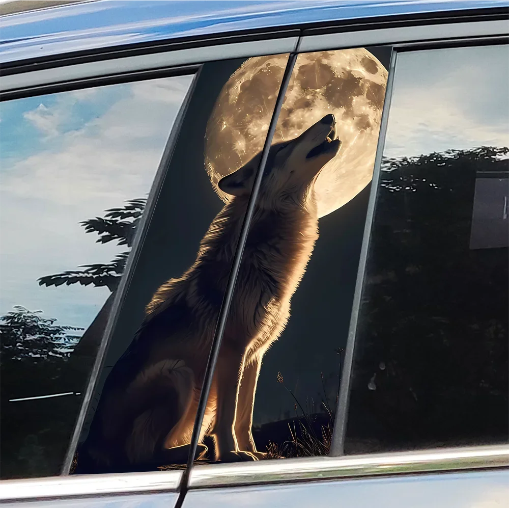 

Wolf and Moon Car Stickers Auto B Pillar Waterproof Sunscreen Decoration Cover Scratches Car Doors Pillar Vinyl Decals Accessory