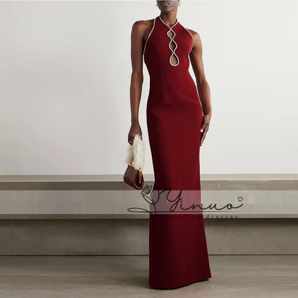 

customized Modern Women's Evening Gown Mermaid Floor Length Formal Wedding Party Dress O Neck Beading Saudi Dress Sleeveless Pro