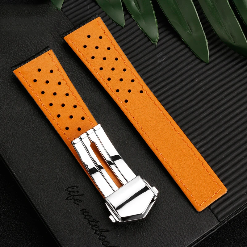 For TAG Heuer Monaco Carrara Watchband CAW211M 211P CAW211R 211T breathable Cow Leather Men's Folding buckle 22mm wrist strap