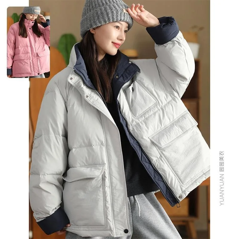 

Women Winter Colorful Trendy Zipper Pocket Hooded Casual Leisure Fashion Simple Short Oceans Premium Niche Design Small Dopamine