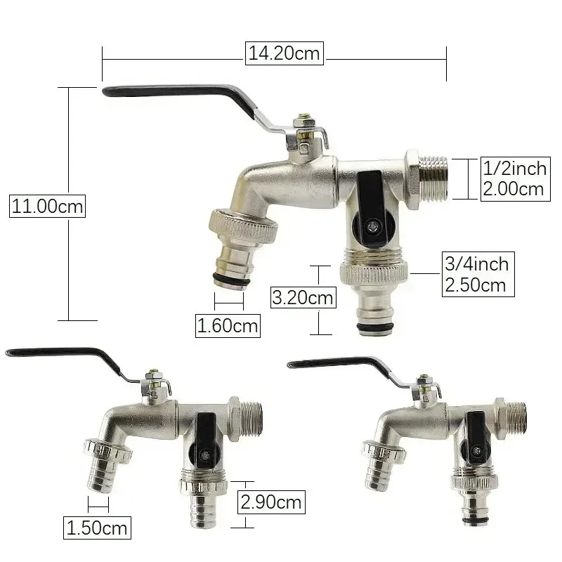 屋外ガーデン蛇口,1つの入口と2つの出口,不凍液,二重接続,真ちゅう製の黒い蛇口,ガーデンツール