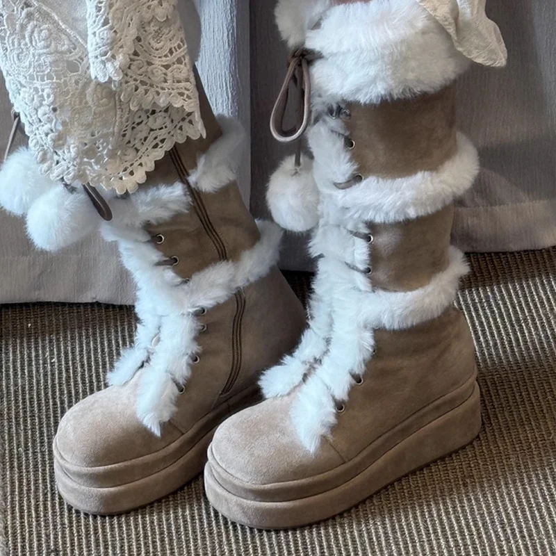 BANFANG Women's High Boots 6cm Autumn Winter New Platform Knee High Long Snow Boots High Quality Ladies Faux Fur Warm Shoes - view 6