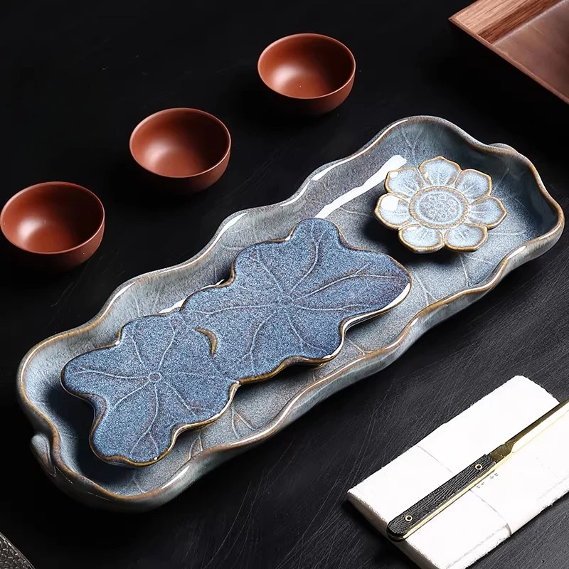 Plateau à thé nordique design, accessoires d'intérieur, plateau à thé rectangulaire en céramique de luxe sur table, plateau en inox, fournitures pour le thé