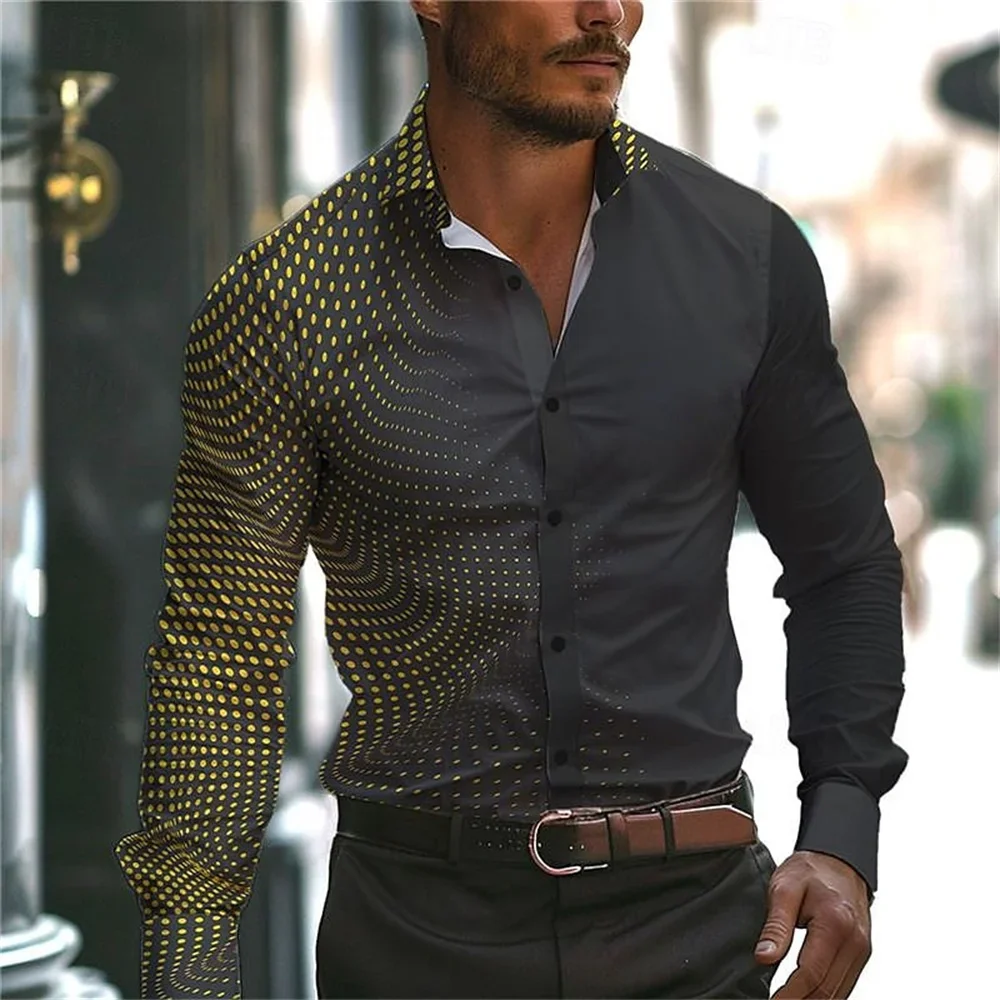 

2024 New men's gradient printed shirt for daily street outings, spring/summer with a lapel button up long sleeved shirt S-6XL