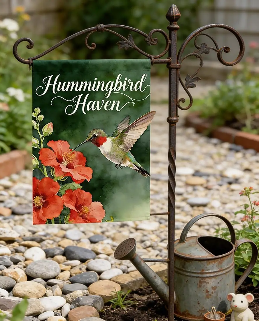 Hummingbird Garden Flag, Double Sided, Flower Spring Summer Theme, Yard Decor, 12 x 18 Inch AAS