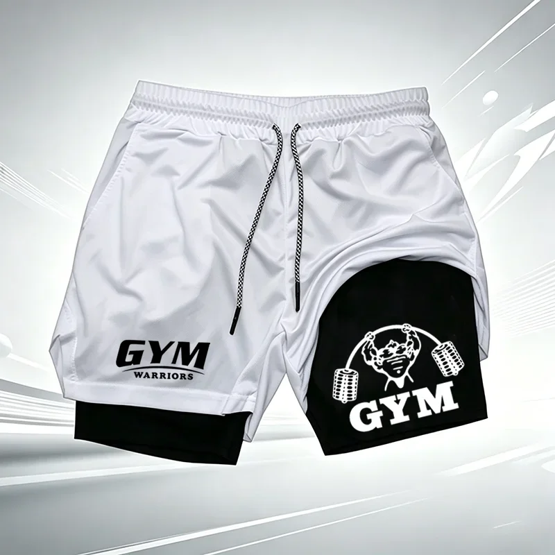 Men's UFC GYM 2-in-1 Compression Shorts Quick Dry Breathable Running Gym Training Shorts with Built-in Liner and Logo