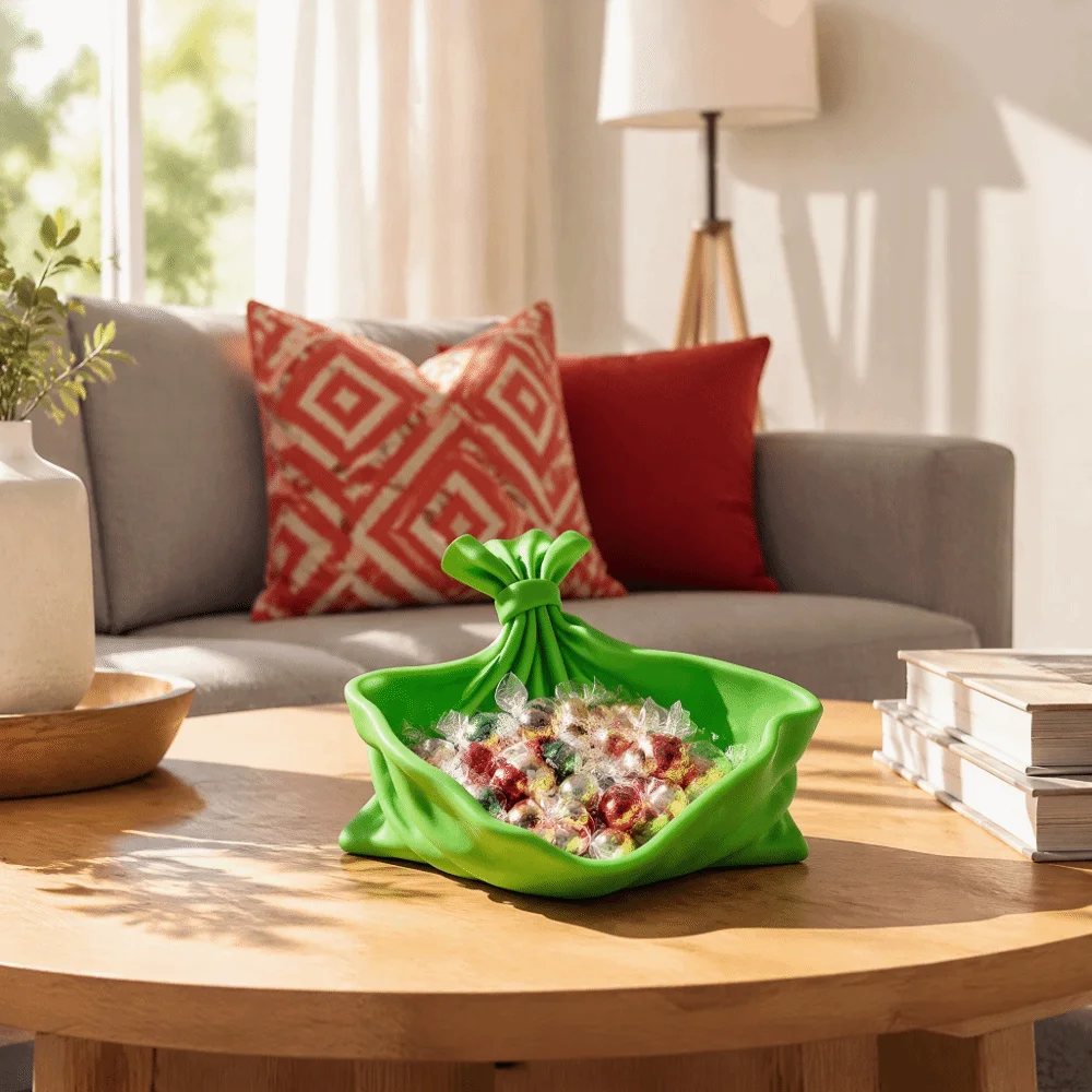Gefaltetes Weihnachts-Dekorations-Aufbewahrungstablett, einfarbig, vielseitig einsetzbar, in Form einer Geschenktüte, lustiges, elegantes 3D-Drucktablett, Weihnachtsparty – Detail 10