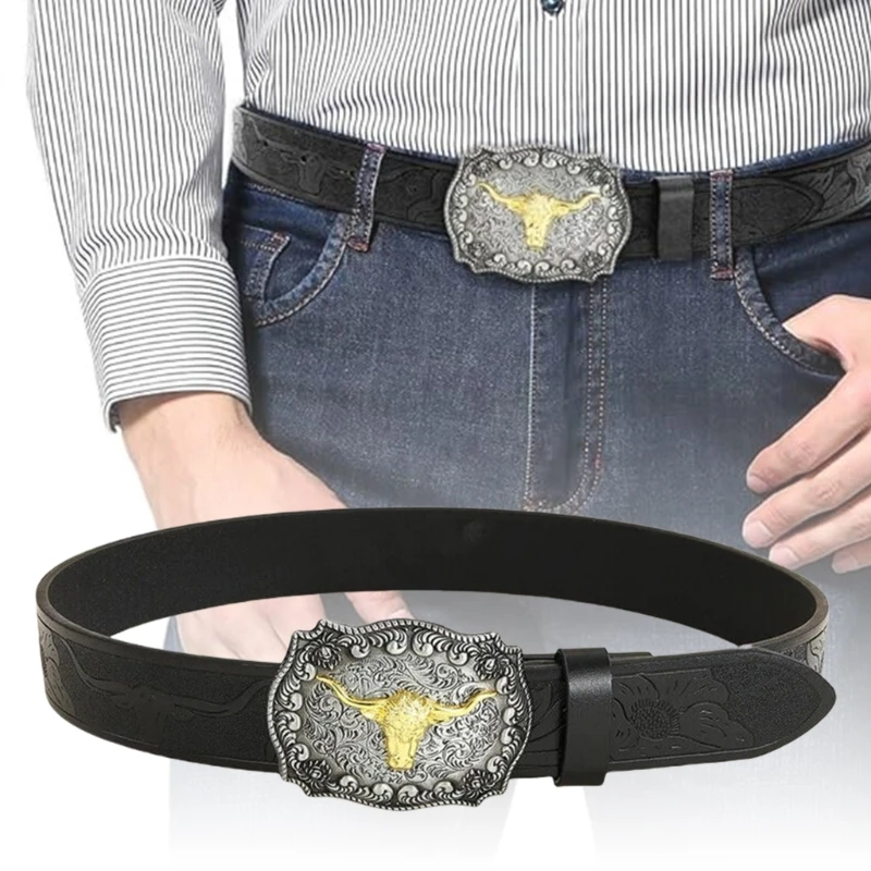 Western PU Belt for Pants Engraved Waistbelt Ethnic Waistband Embossed Pattern Cowgirl Belt Elegant Waist Decors