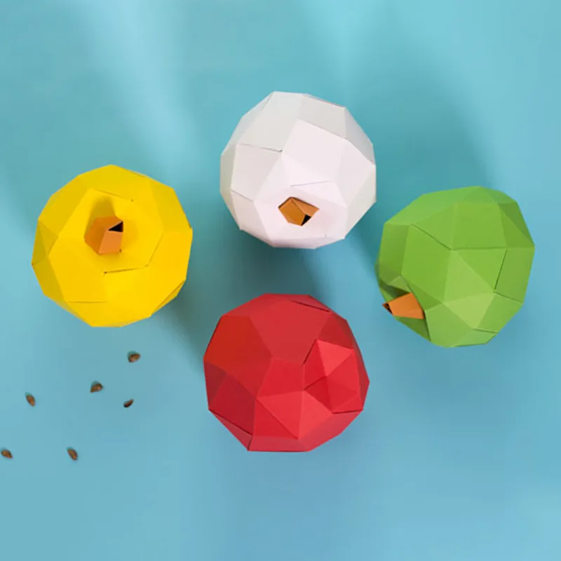 3D Paper Apple Model Kit, DIY Geometric Fruit Decor, Educational STEM Craft for Students, Handmade Tabletop Ornament