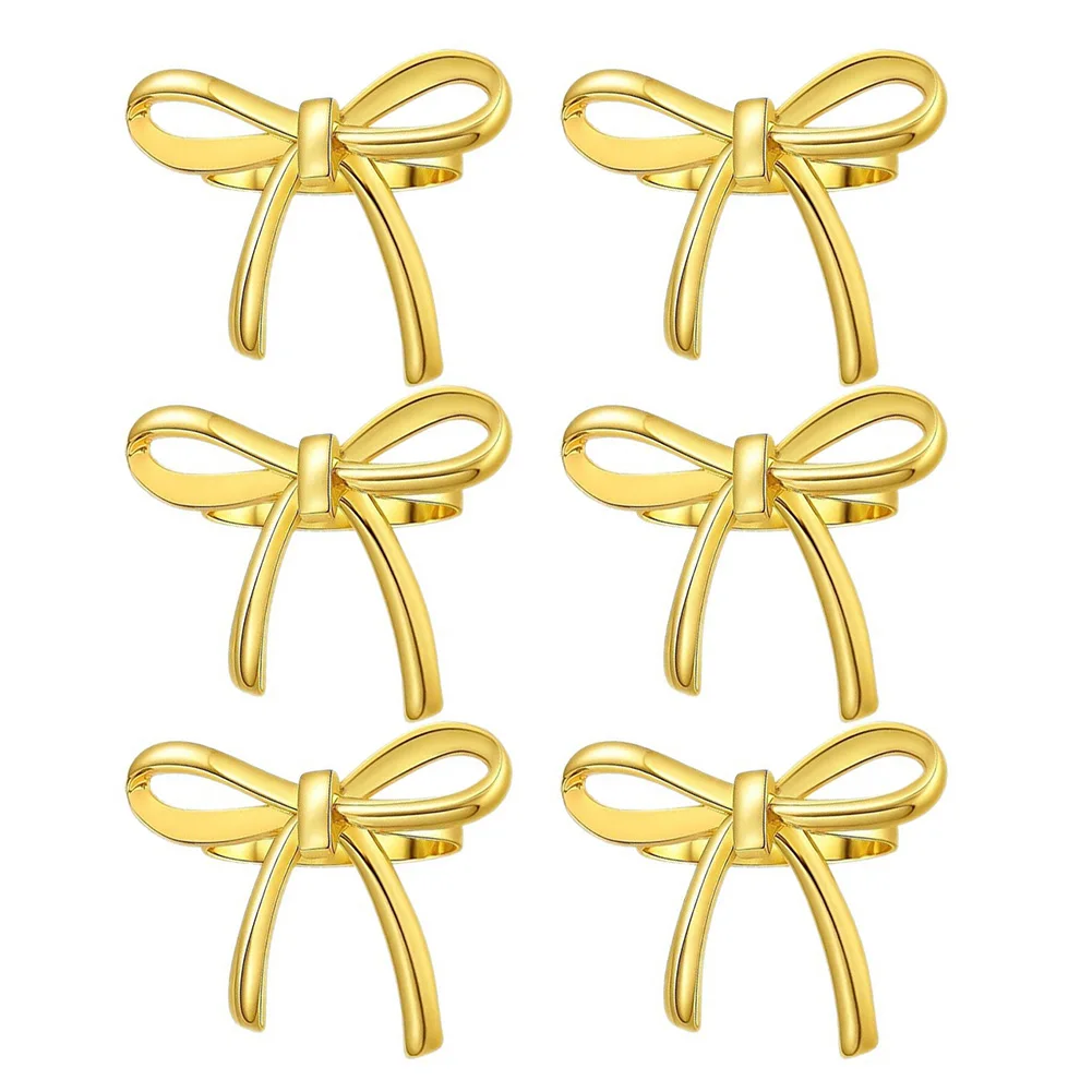 Napkin Rings Metal Bow Shape Set of 6 for Weddings For Dinner Parties Alloy Holders to Secure Napkins Elegantly