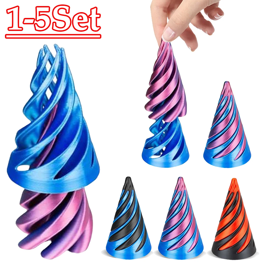 1-5Pcs Impossible Pyramid Passthrough Sculpture 3D Printed Helix Screw Fidget Toy Spiral Cone Decompression Decorative Ornaments