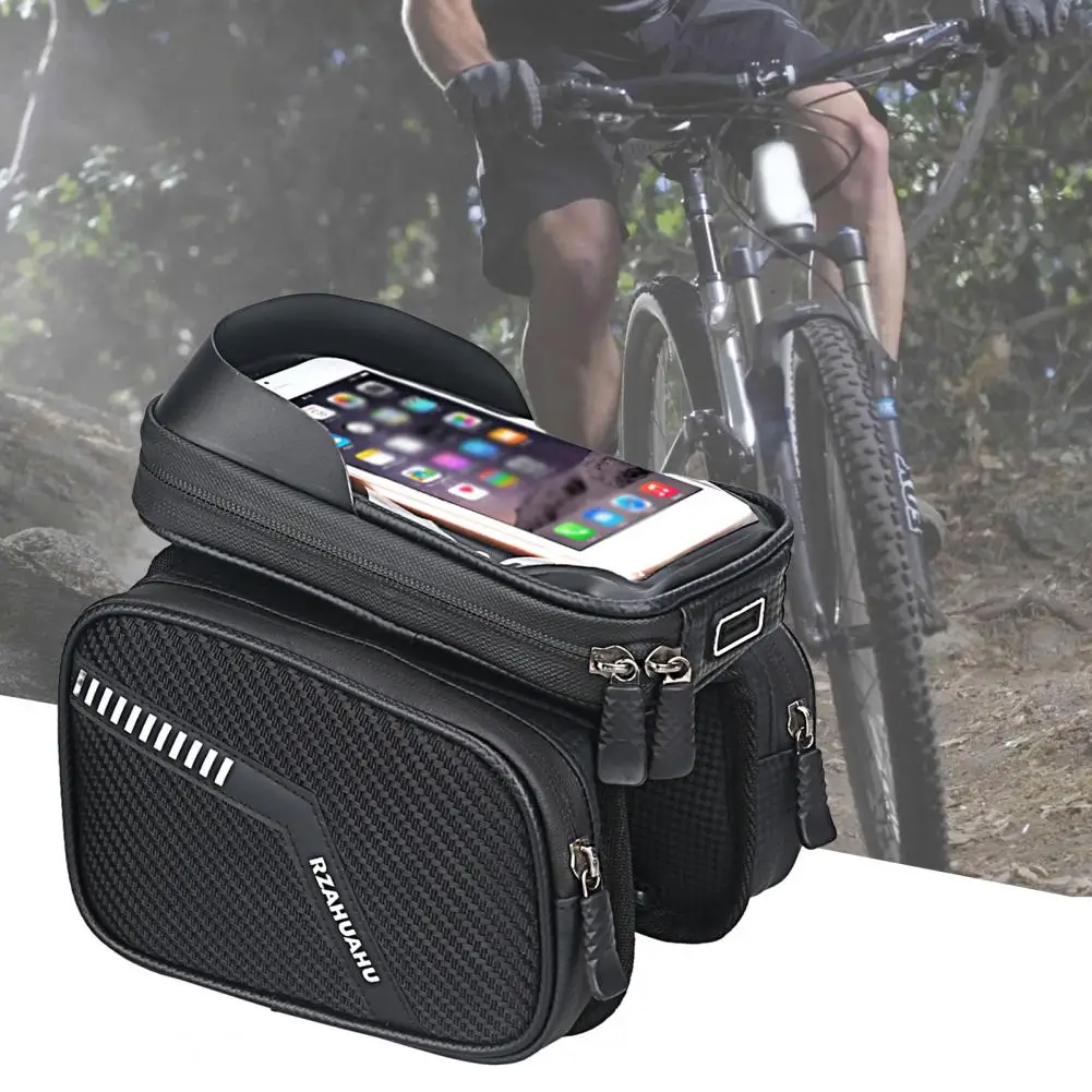 

Bicycle Bag Double Zippers Waterproof Large Capacity Transparent Material Front Beam Bag Bicycle Accessories