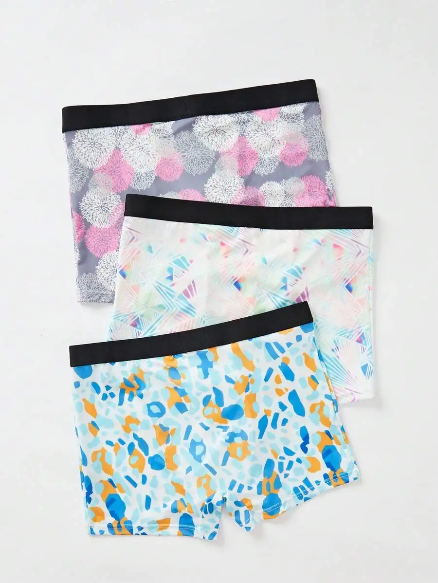 

Men Multicolor Floral Geometric Print Boxer Shorts With Black Binding Stretch Comfort Fit