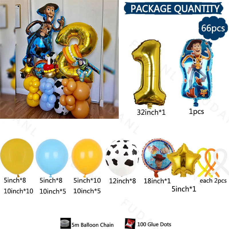 66pcs Cartoon Buzz Lightyear Toy Story Woody Foil Balloon Set for Kid Birthday Party Ballon Decors Supplies Baby Shower Kid Toys