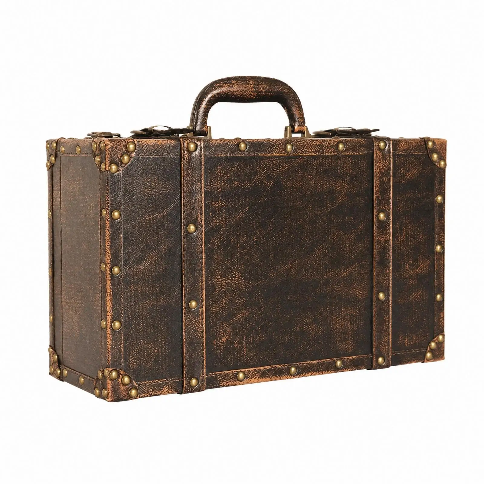 Old Fashioned Storage Trunk Organizer with Leather Texture Finish for Desk Papers and Craft Supplies