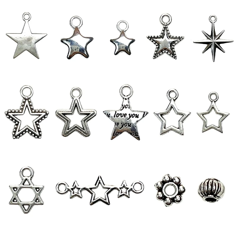 Unisex Star Pattern Spacer Bead Adornment Delicate Pendant for Necklace Earring